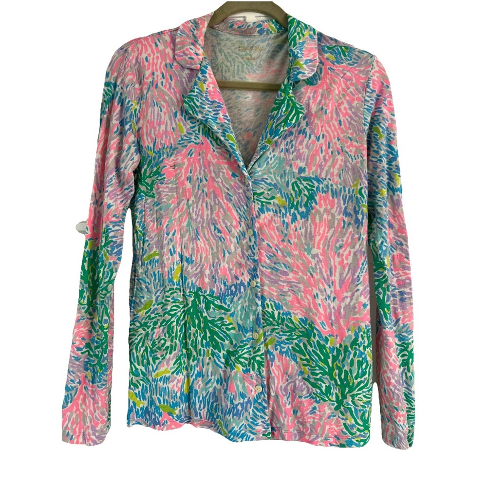 Lilly Pulitzer PJ Knit Button Up Pajama Top Multi Stargazer Pajamas Top Small - Picture 2 of 12